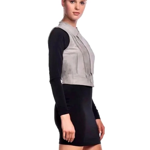BCBG MAXAZRIA Damien UltraSuede Asymmetric Zip Moto Vest Gray NEW! - Picture 2 of 12